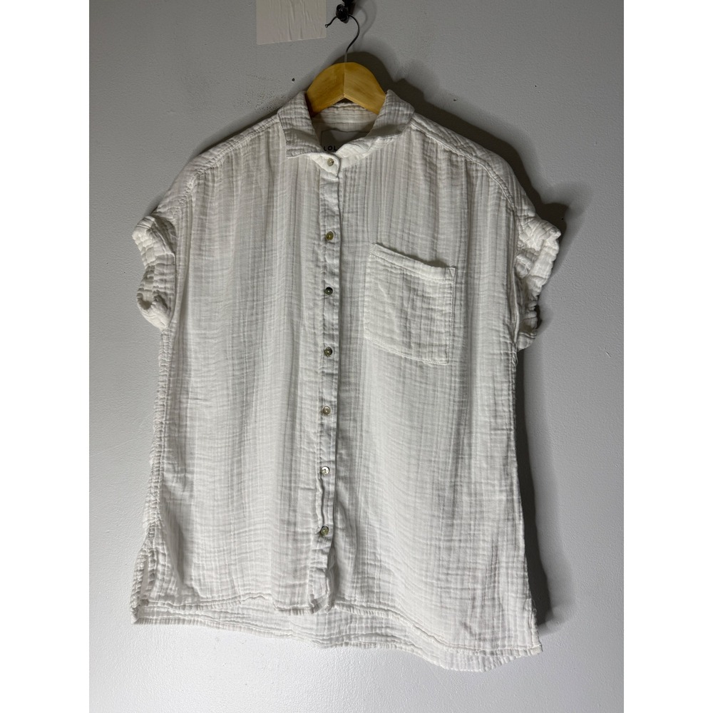 Lola River white short sleeve collar‎ button down cotton gauze medium